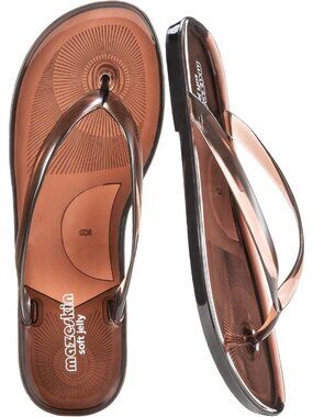 🆕Women's Brown Jelly Flip Flops Soft Flexible Thong Sandals Waterproof Beach